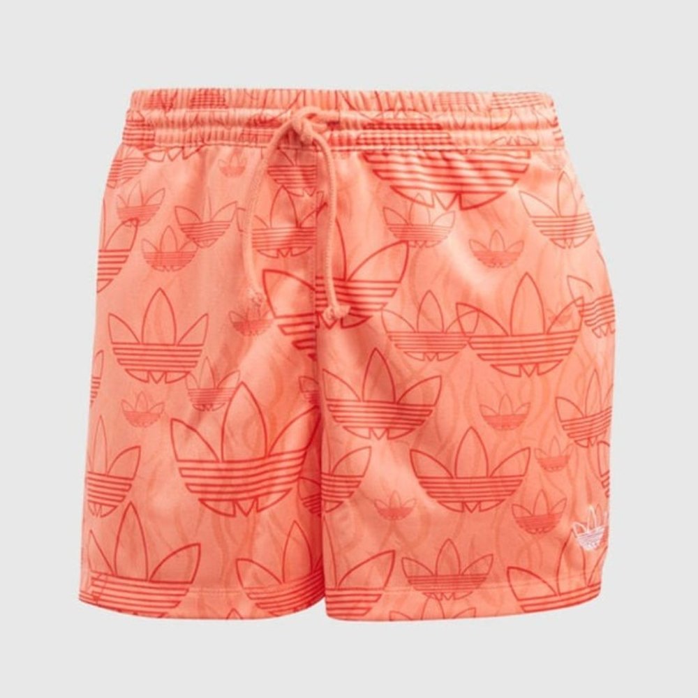 Adidas Originals Coral Orange Logo Drawstring Womens Shorts Size Large